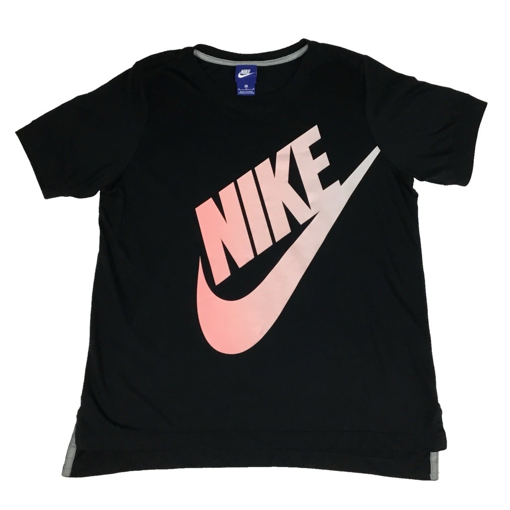 Nike Womens Graphic T-Shirt Black Pink Ombre Swoosh Logo Size M 890758-011